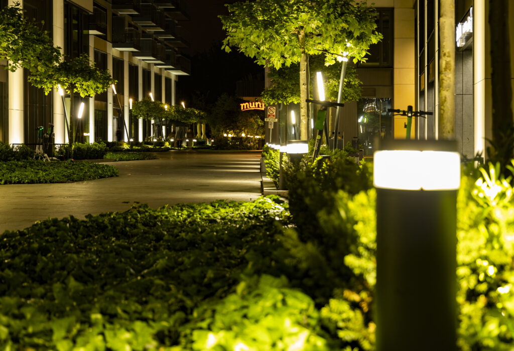night summet city with green plants beautiful illumination scaled
